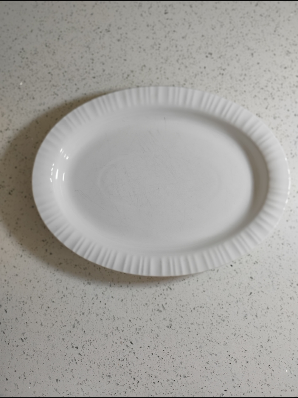 CorningWare White Oval Serving Platter Fluted Edge Casual China Minimalist